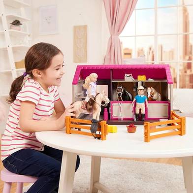 LORI Horse Barn Stable Playset, 25 Pieces