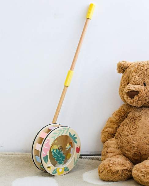Wooden Rainbow Roll Push Toy