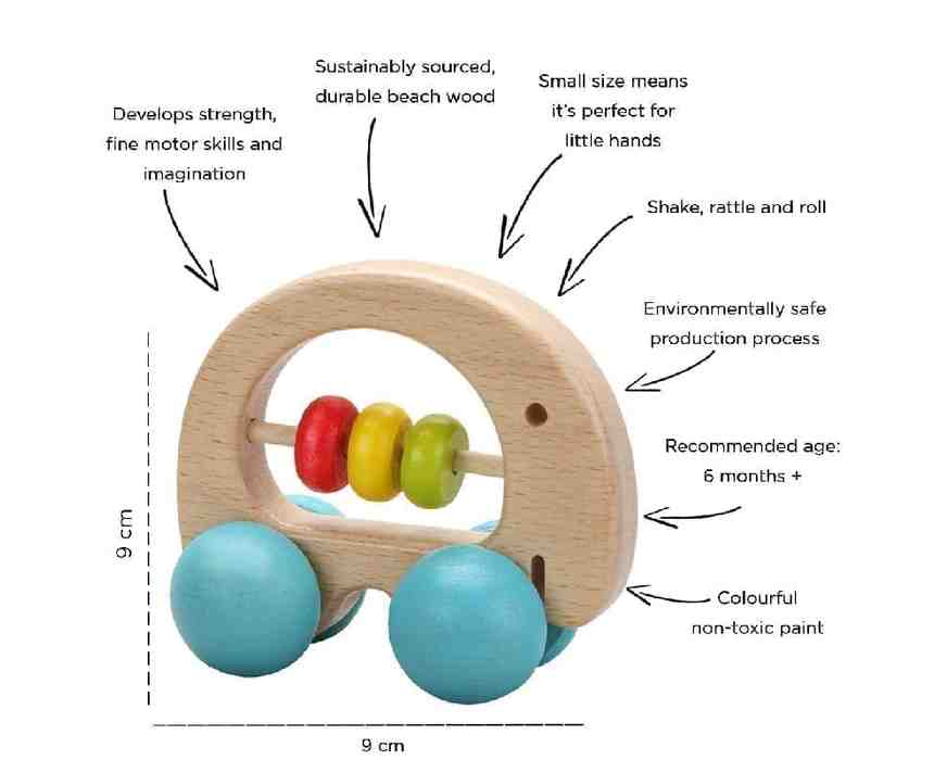 Wooden Elephant Baby Rattle