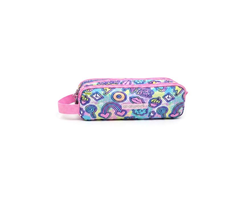 Exsport 3-Compartment Pencil Case, Girl Power Print