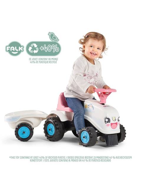 Falk Rainbow Farm Ride-on Tractor with Trailer, Red and Blue