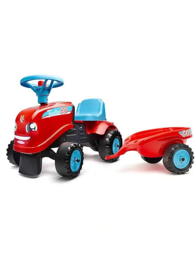 Falk Rainbow Farm Ride-on Tractor with Trailer, Red and Blue