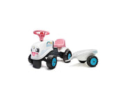 Falk Rainbow Farm Ride-on Tractor with Trailer, White and Pink