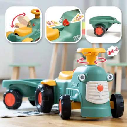 Falk Maurice Retro Ride-on Tractor with Trailer, Green