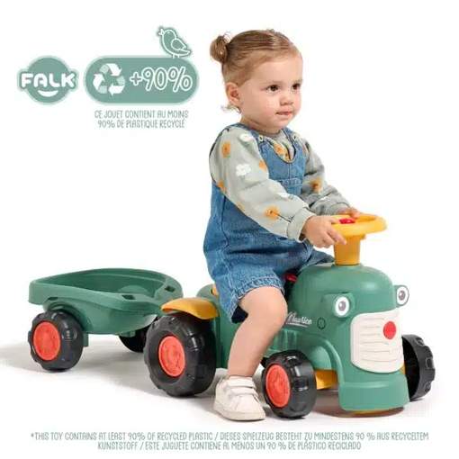 Falk Maurice Retro Ride-on Tractor with Trailer, Green