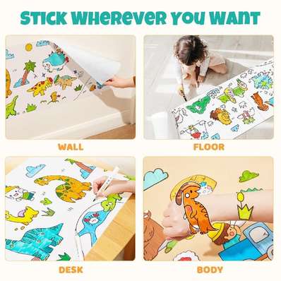 Jar Melo Sticky Coloring Poster Roll, Dinosaur Adventures