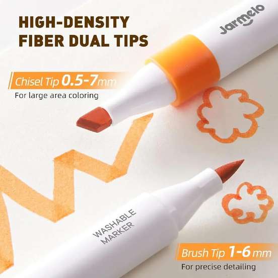 Jar Melo Washable Dual Tip Markers, Chisel and Brush Tip, 12 Colors