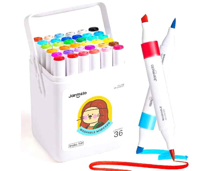 Jar Melo Washable Dual Tip Markers, Chisel and Brush Tip, 36 Colors