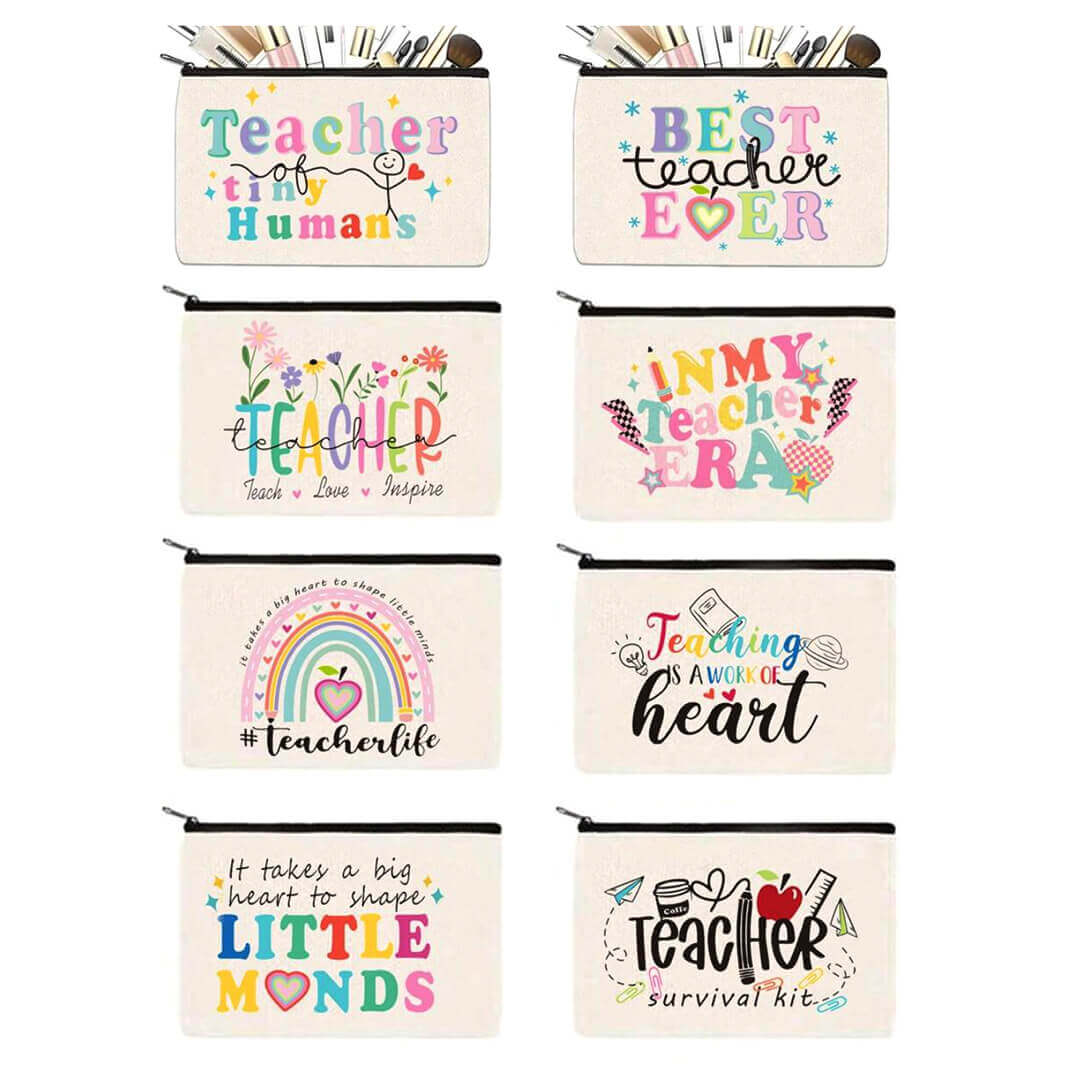 Teacher gift pouch for stationery and personal items, 8 design options