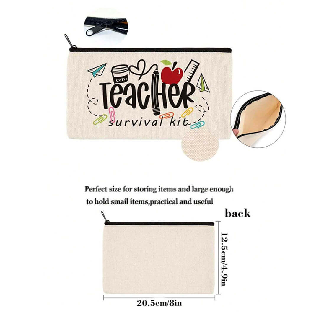 Teacher gift pouch for stationery and personal items, dimensions 