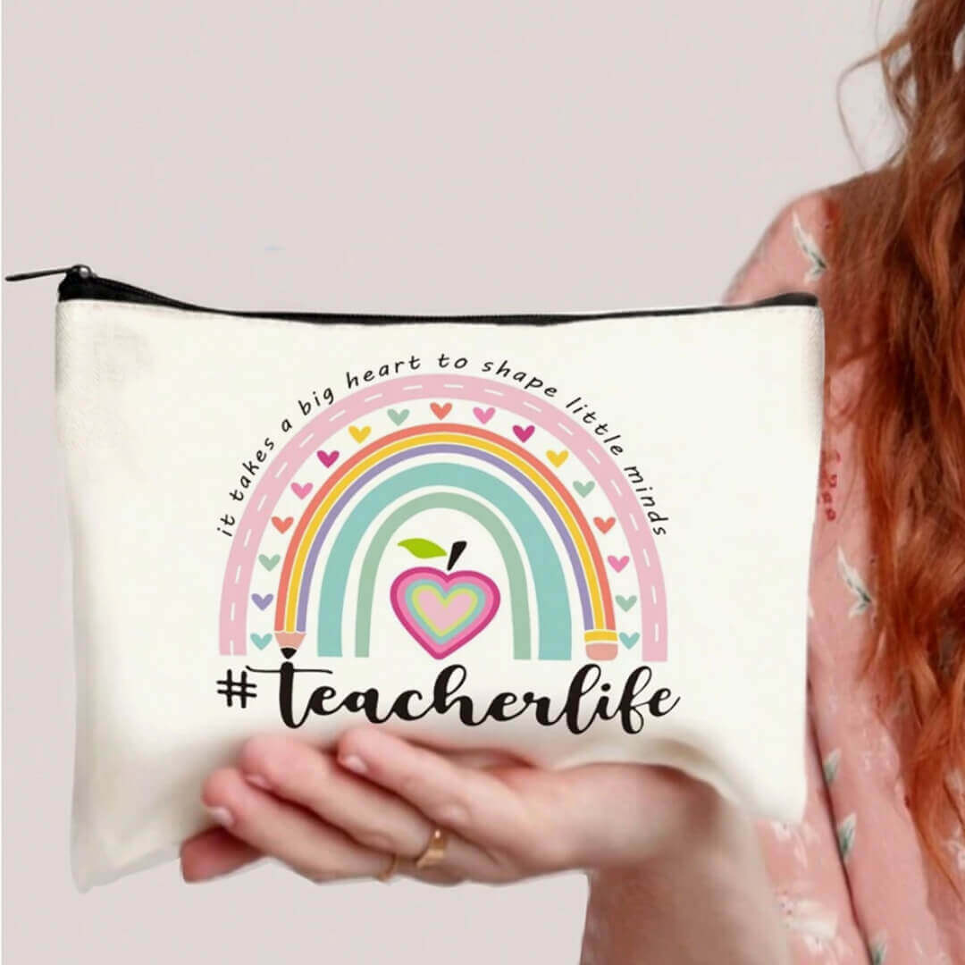 Teacher gift pouch for stationery and personal items, teacher life.