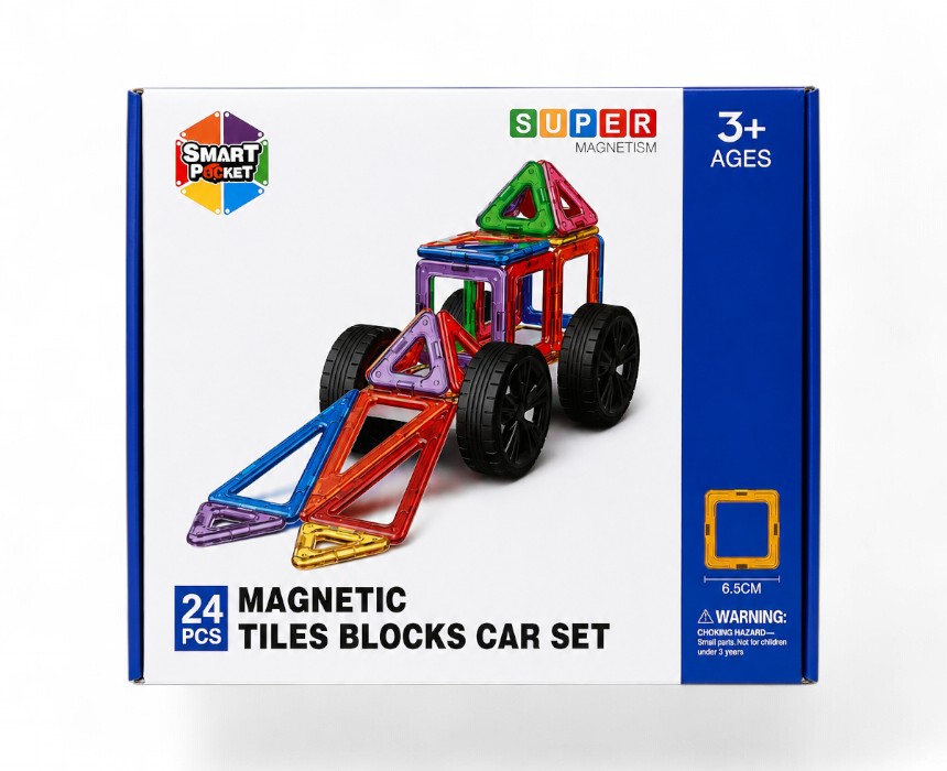 24-Piece Magnetic Tile Building Set with Large Wheels
