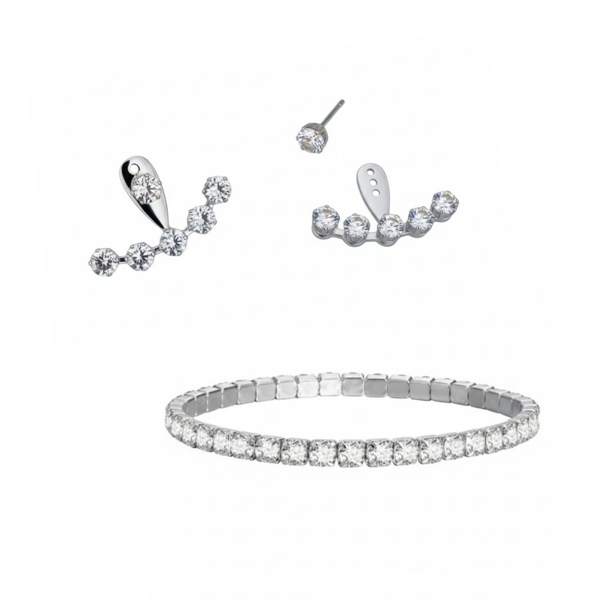 Tennis Sparkle Silver Set - 1 Bracelet, 1 Detachable Earrings
