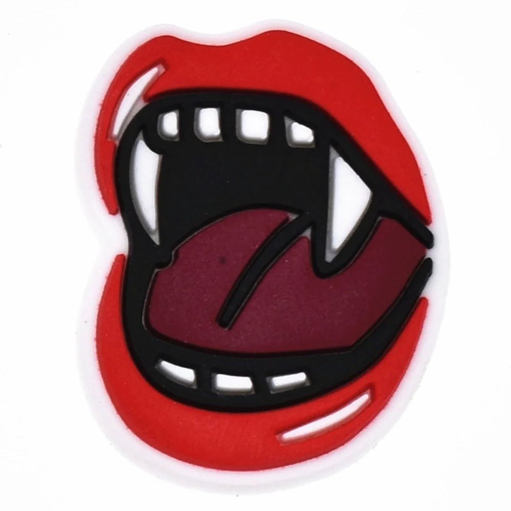 Red lips with a black tongue on a white background