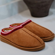 Chestnut Embroidered Slip On Slippers