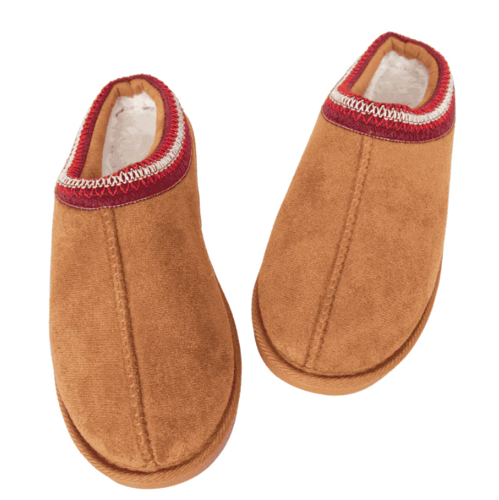 Chestnut Embroidered Slip On Slippers