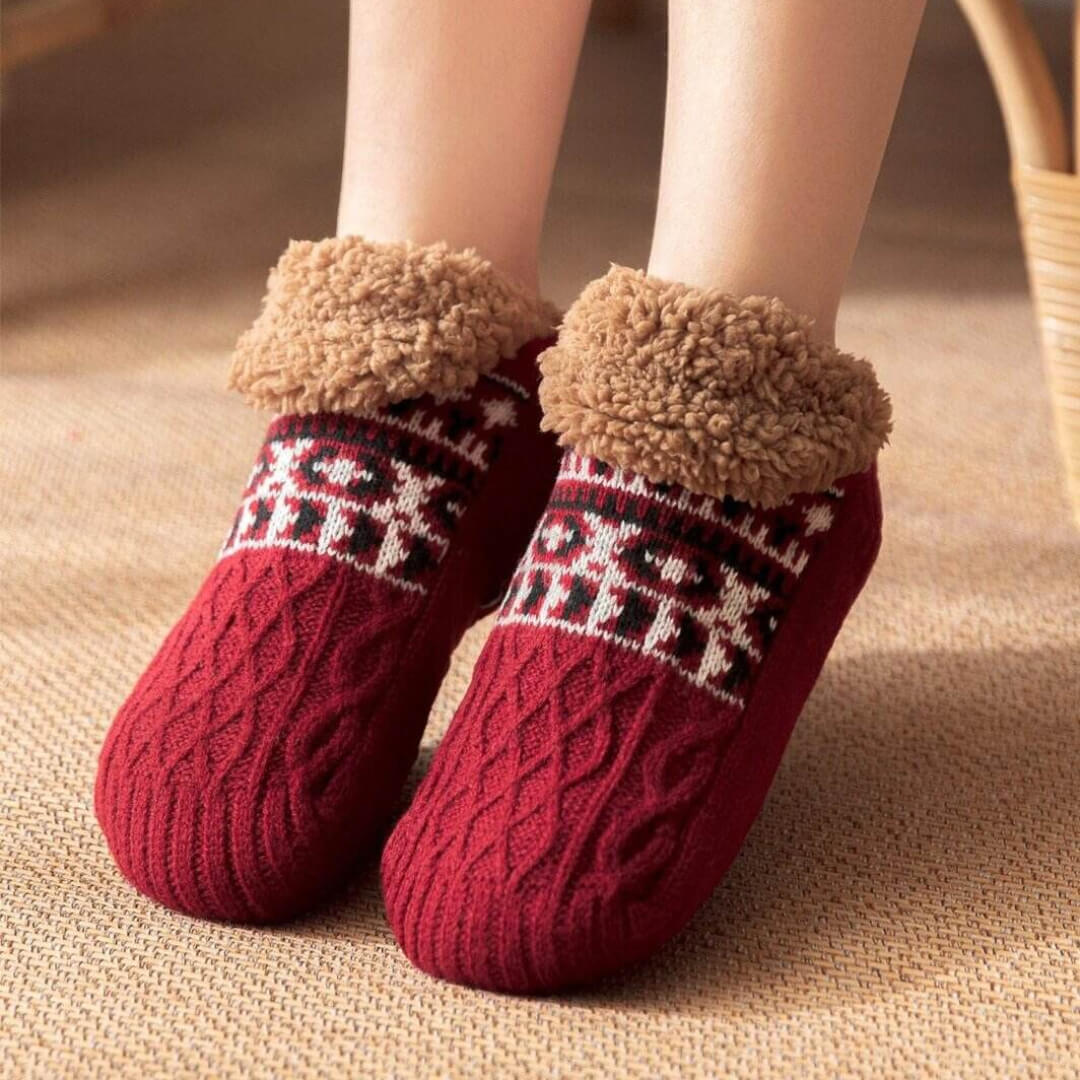 Plush RED slipper socks perfect for cold weather for women