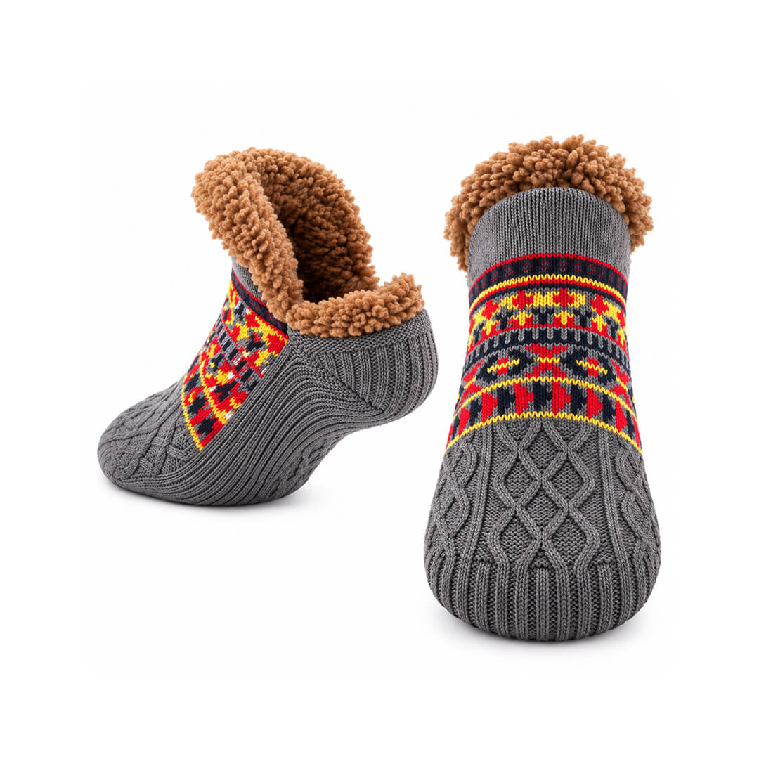 Warm indoor slipper socks for men and women, grey color