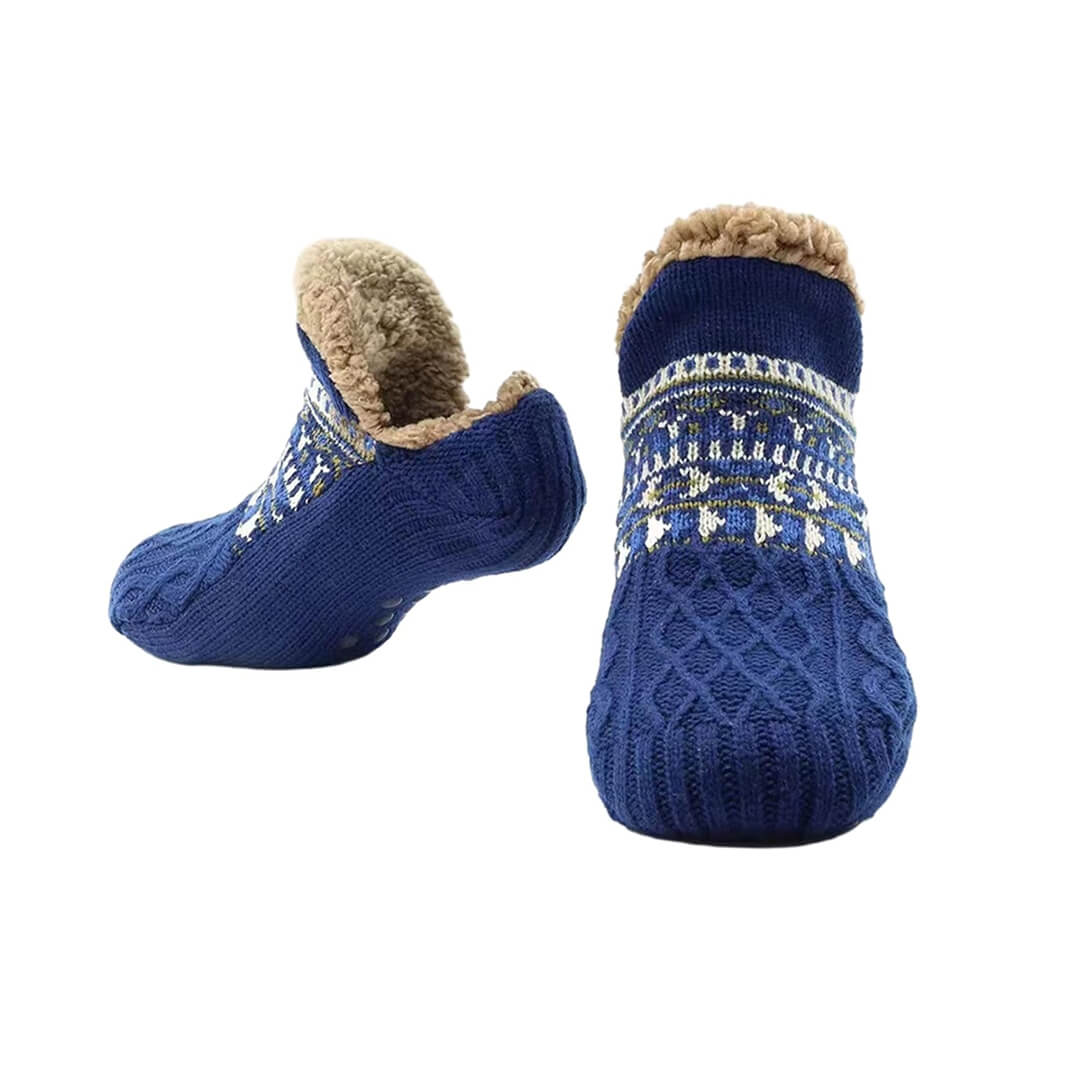Thick fleece-lined knitted socks size 39-42, navy blue color
