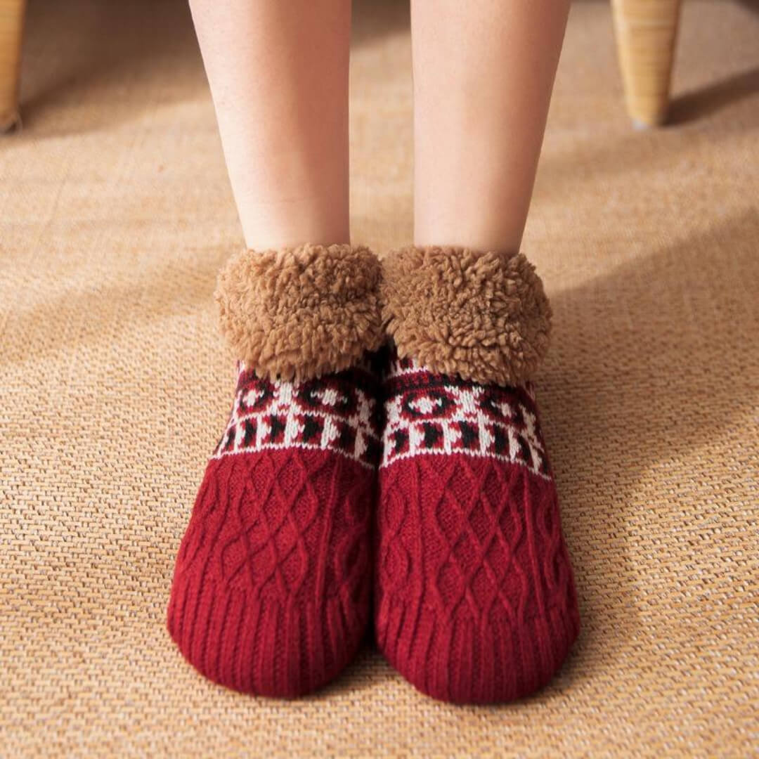 Soft red slipper socks with non-slip soles
