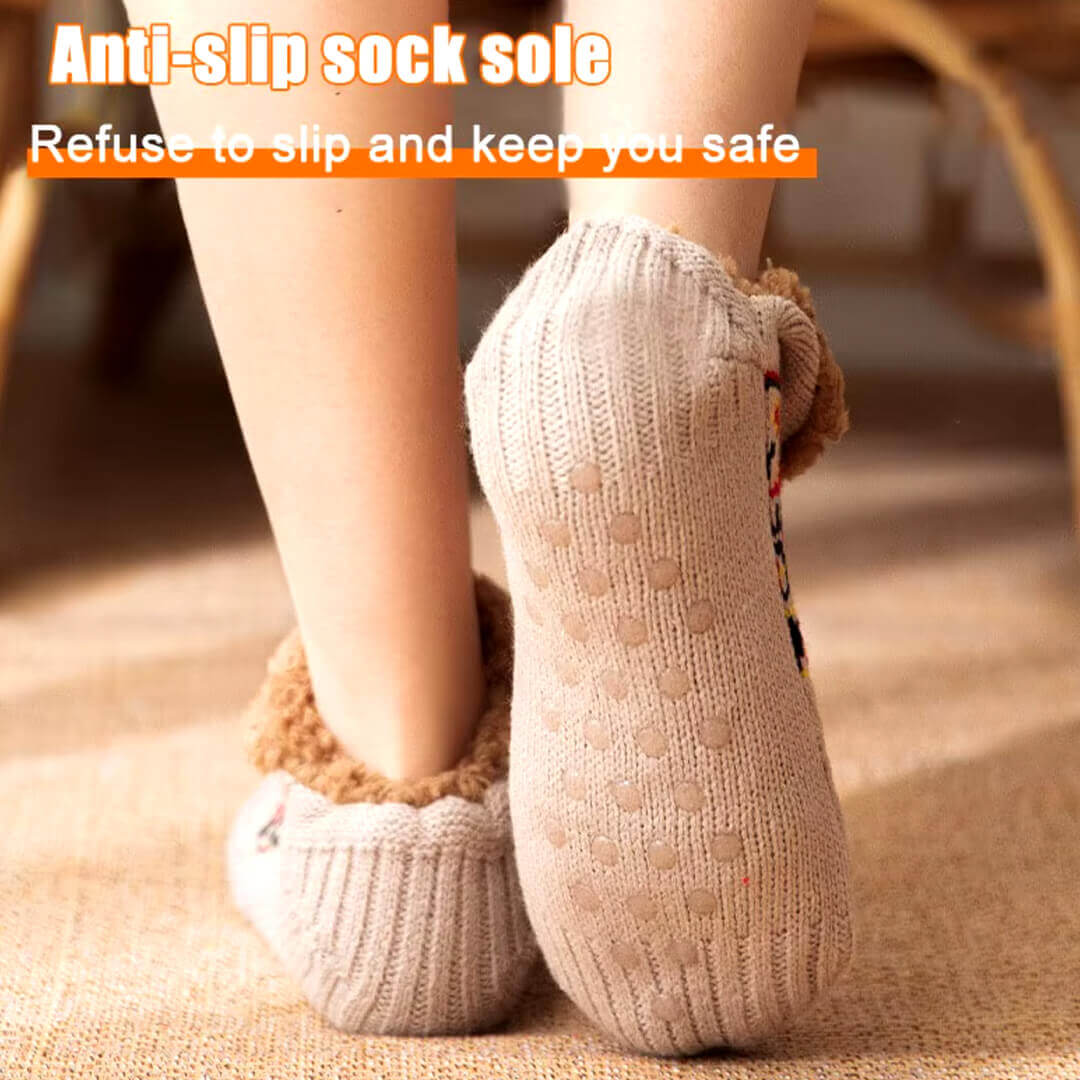 Soft beige slipper socks with non-slip soles for indoors
