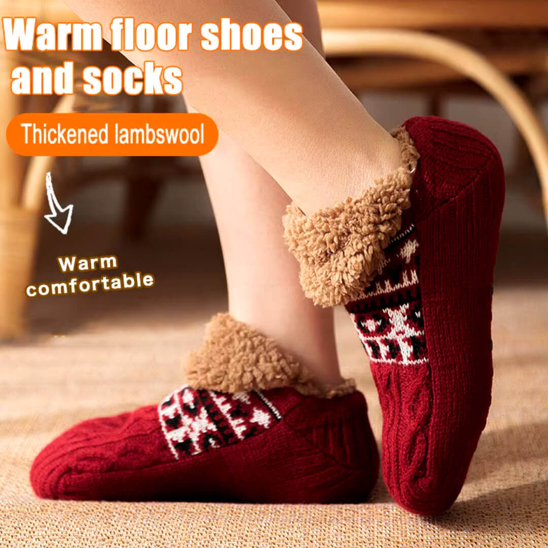 Soft and thick red slipper socks with non-slip soles