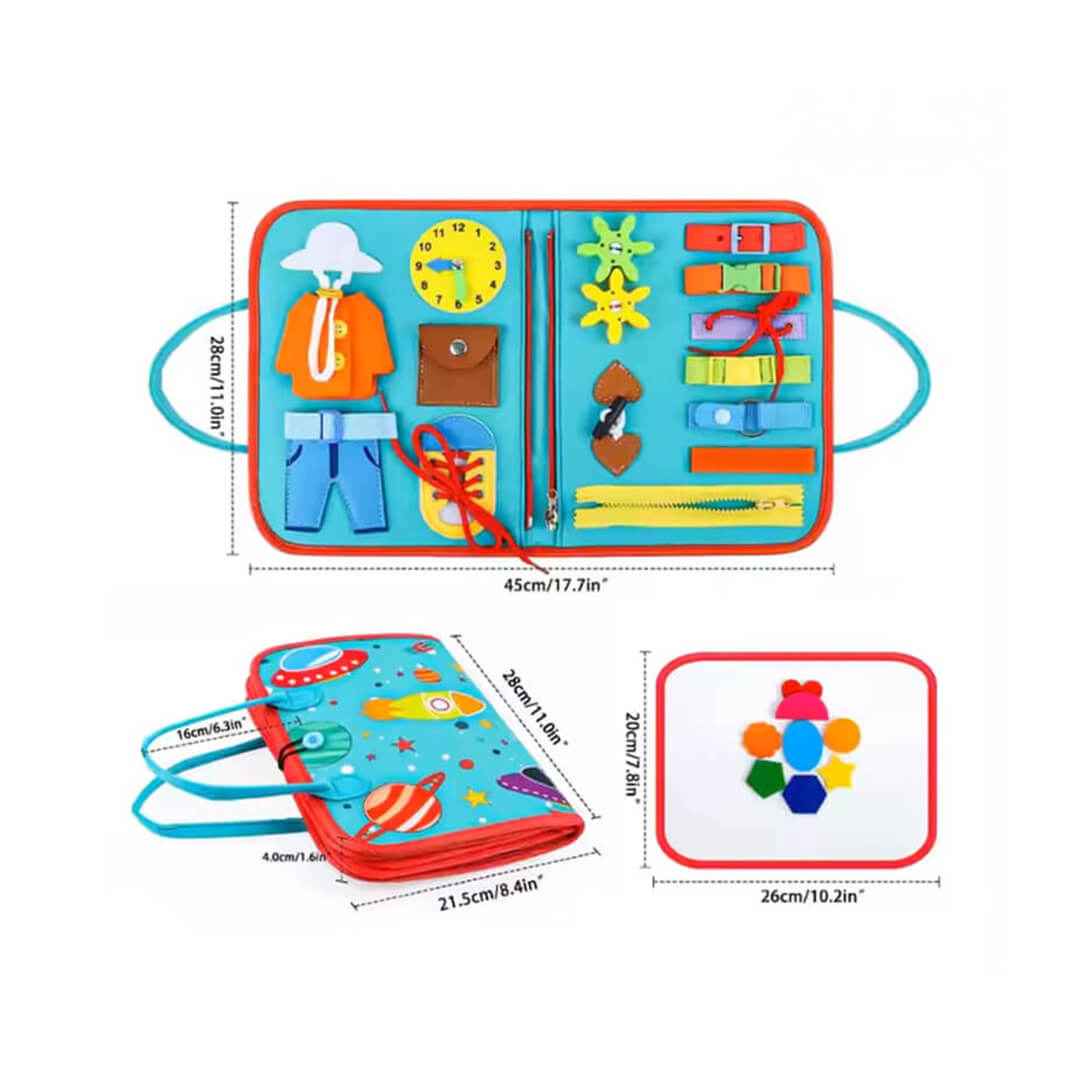 Travel sensory busy board for ages 2-5, space theme