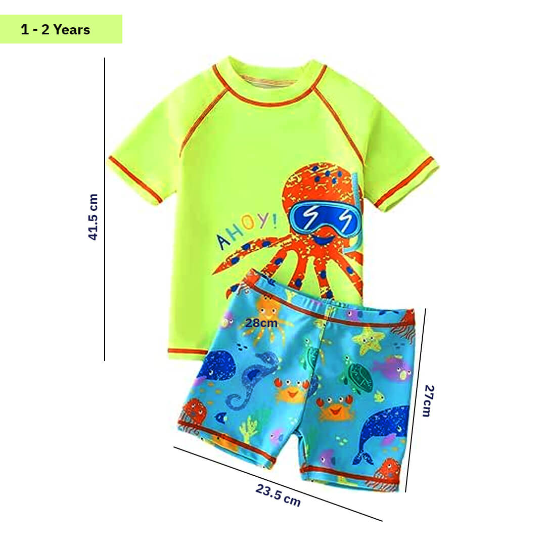 2-piece swimwear with octopus print and stretch fabric for 1 to 2-year-old boys