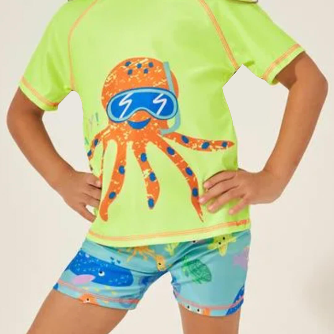 Toddler boys 2-piece octopus swimsuit for beach and pool