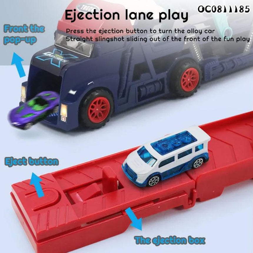 Kids transport truck toy with mini cars and shooter