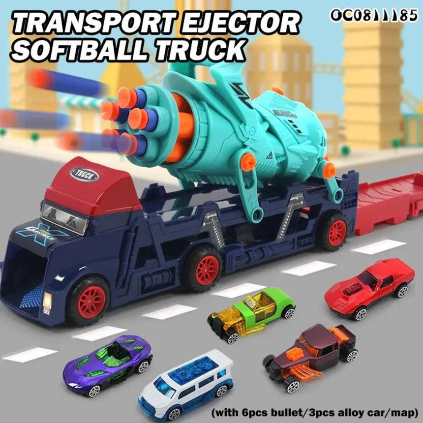 Transport truck toy set with soft bullet shooting play