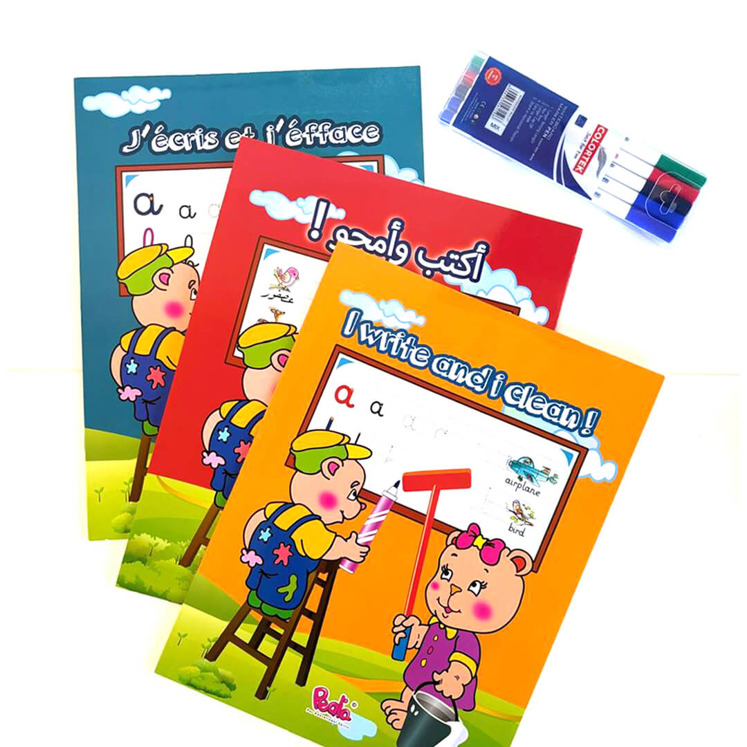 Wipe & Clean ABC Letters Bundle (3 Trilingual Books + 5 whiteboard Pens)
