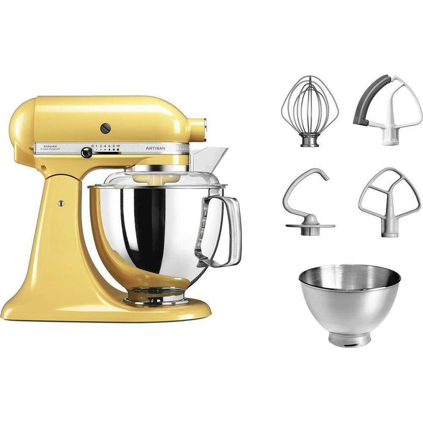 The German Outlet, KitchenAid, 4.8L Artisan Stand Mixer, Majestic Yellow + Pouring Shield & Extra Bowl