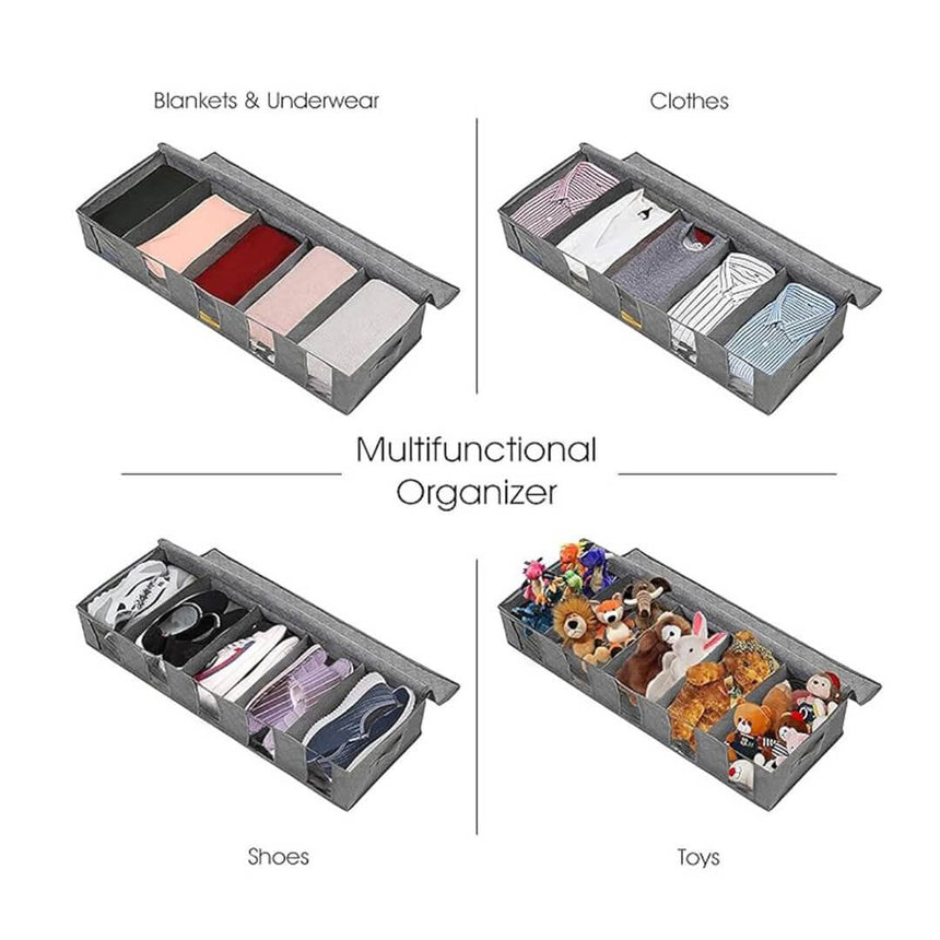 Foldable Under Bed Fabric Storage Organizer with Dividers