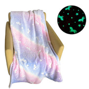 Pastel rainbow unicorn glow-in-the-dark blanket