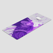 Mouse pad with a purple design on a light gray background