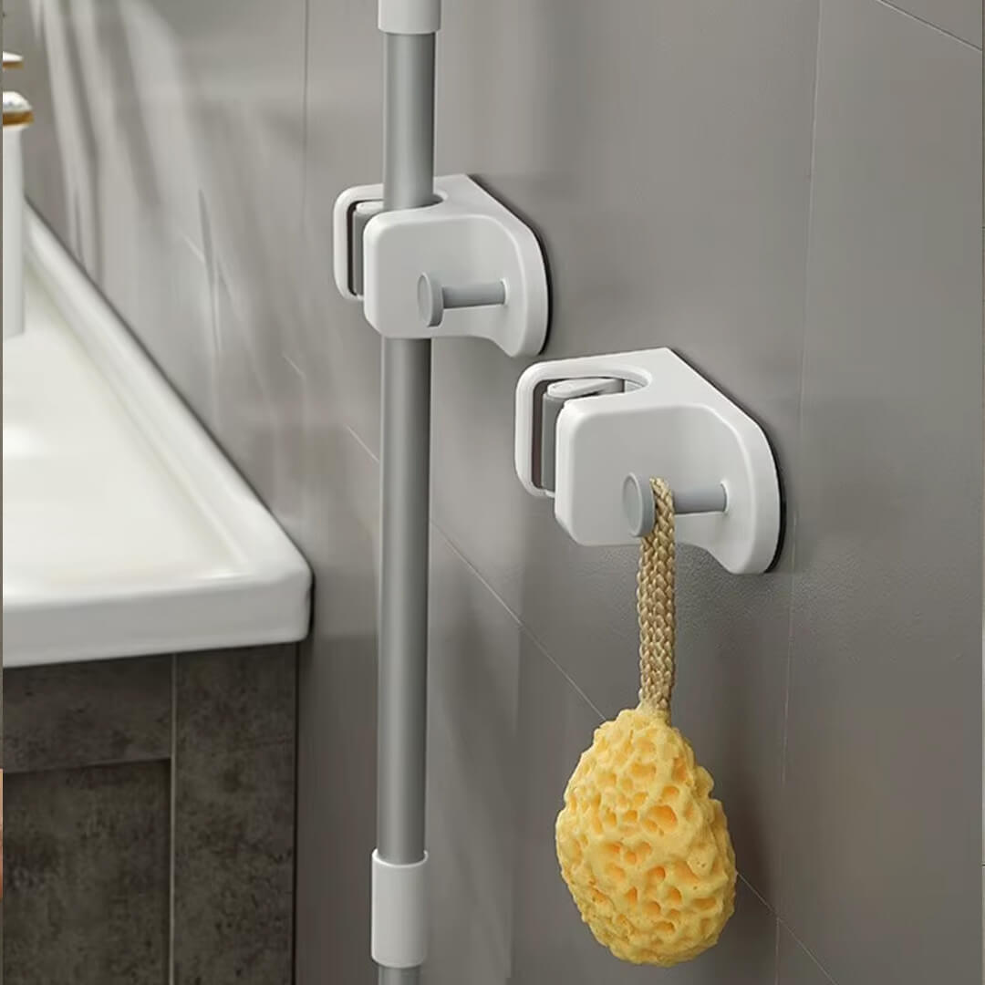 Adhesive mop holder wall-mounted for bathroom and kitchen