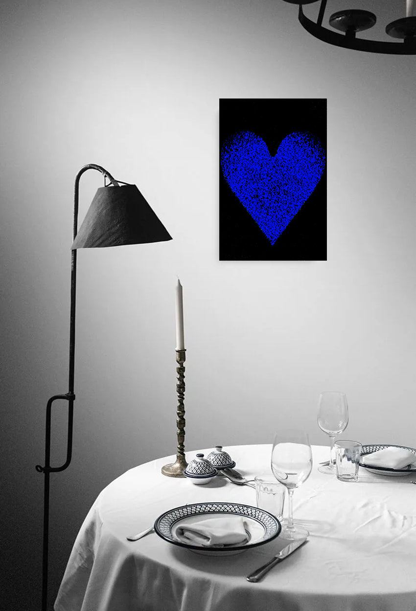 Black And Royal Blue Heart Canvas