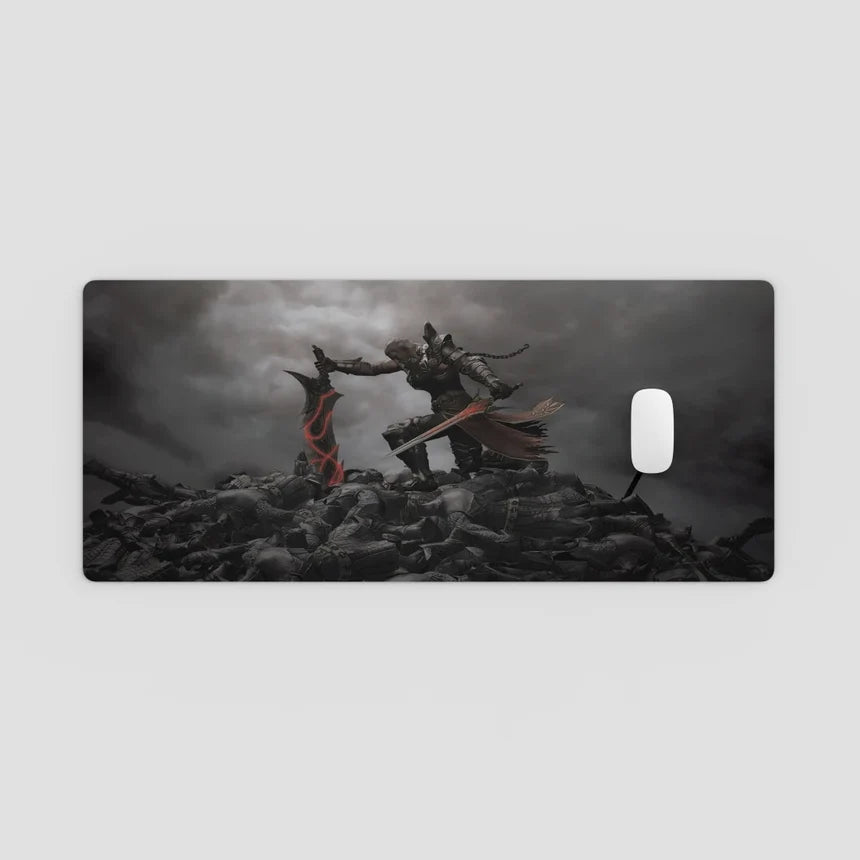 mousepad with a warrior design on a gray background