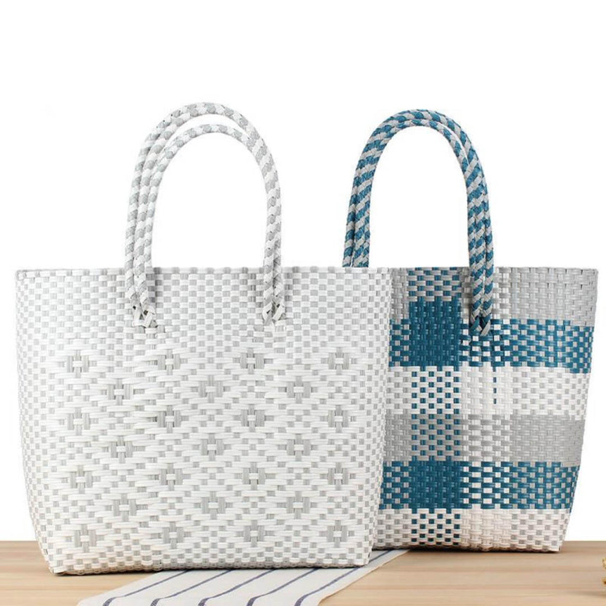 Hand-woven beach straw basket with waterproof lining