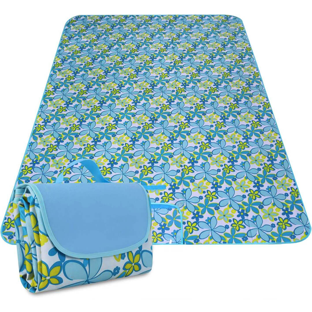 Waterproof Foldable Picnic/Beach Mat Blue Flowers