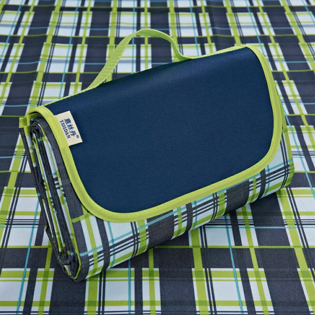 Waterproof Foldable Picnic/Beach Mat Navy Green Lines