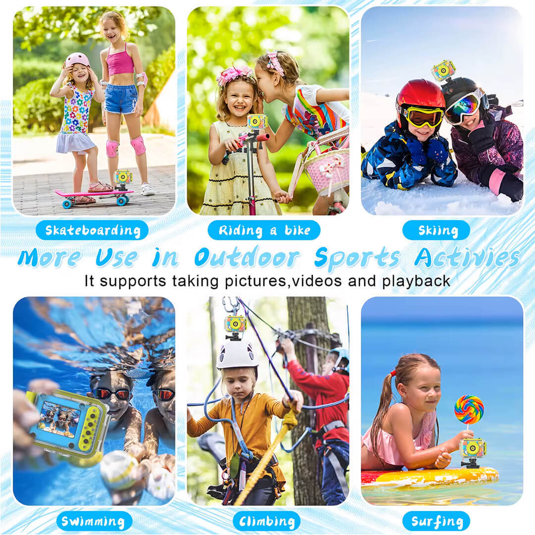 kids camera with protective waterproof case for sports photography