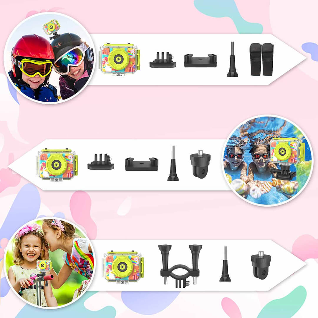 Children's action camera with accessories for sports photography