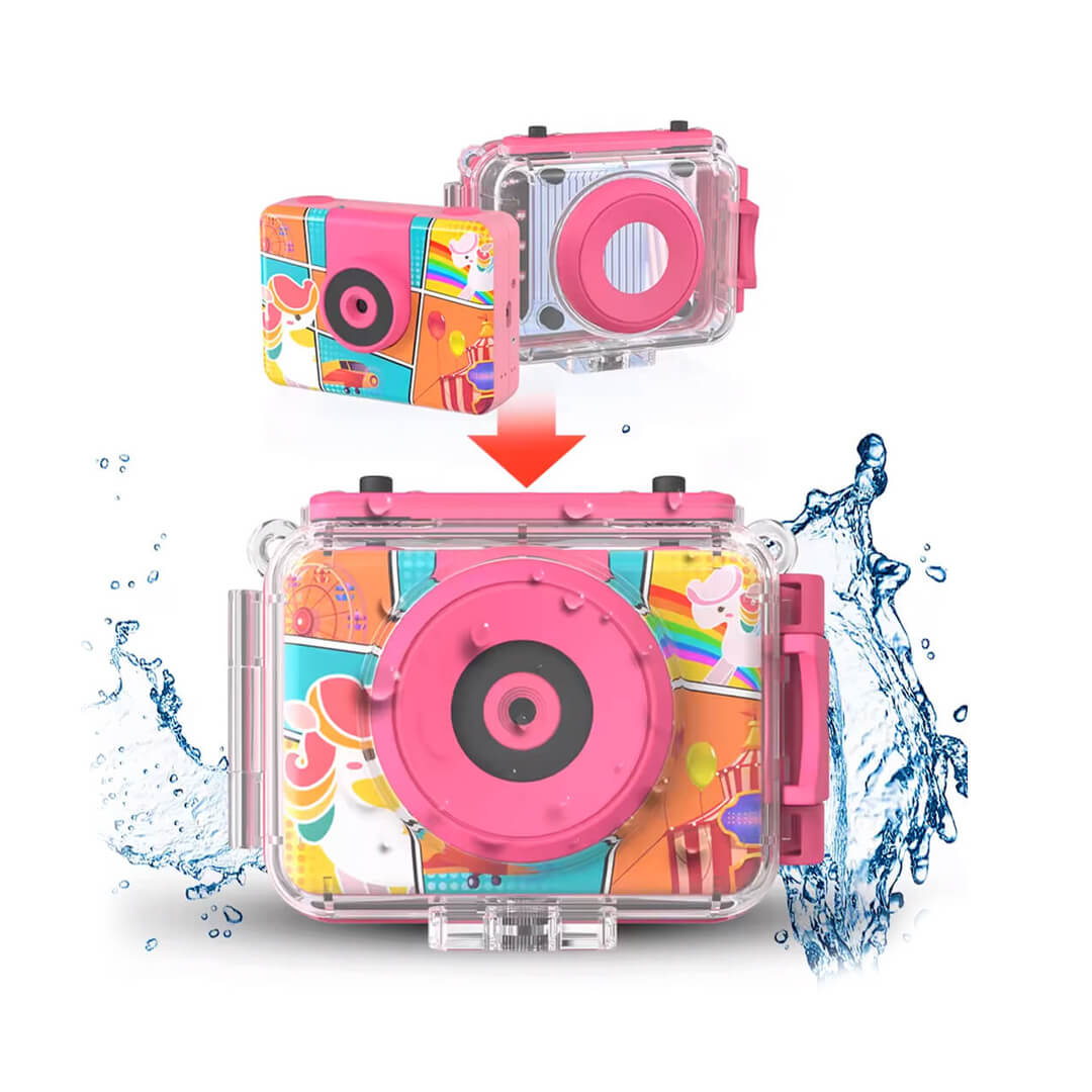Colorful underwater camera with waterproof case