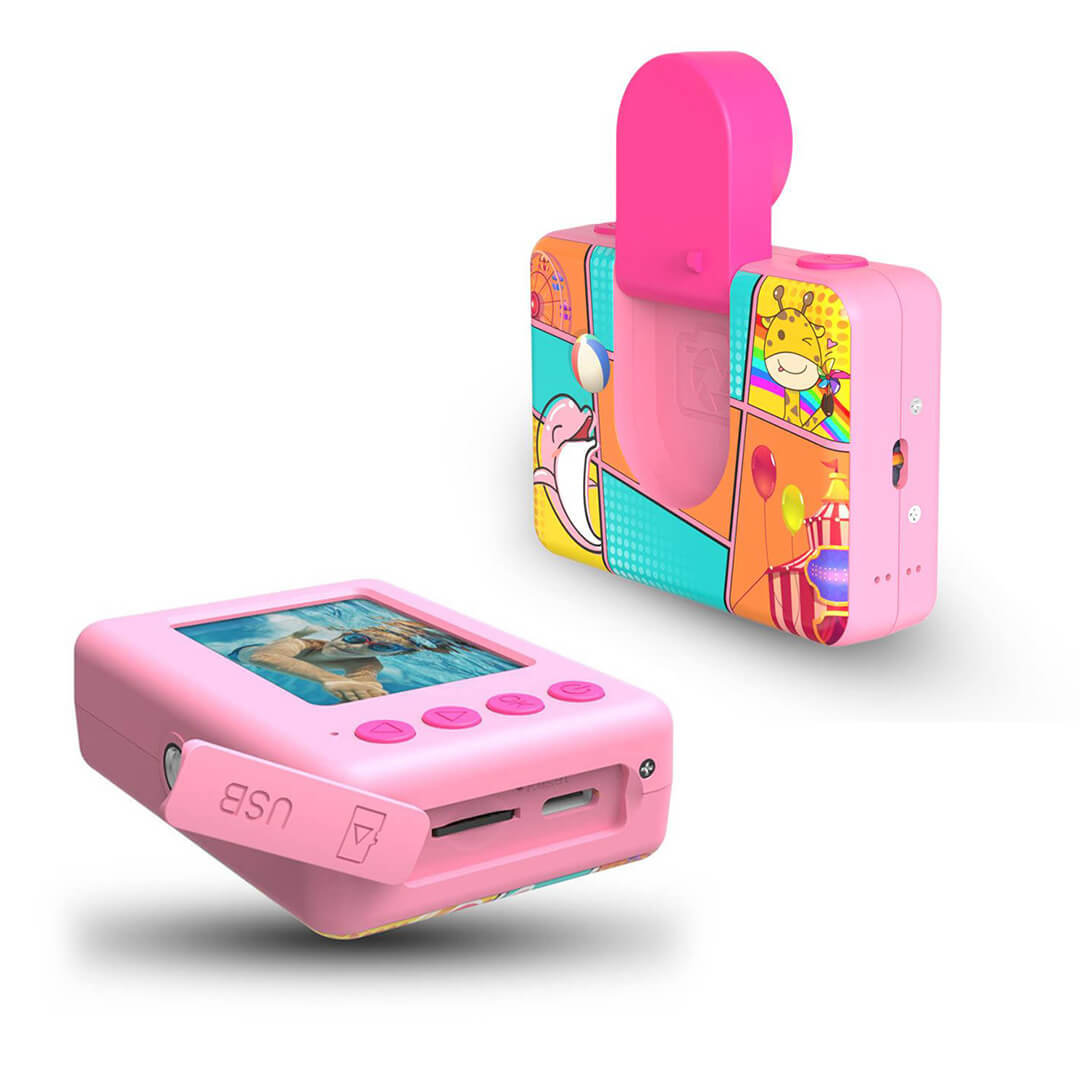 Camera with 180-degree rotating lens for kids