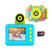 Kids' blue & green camera with protective waterproof case