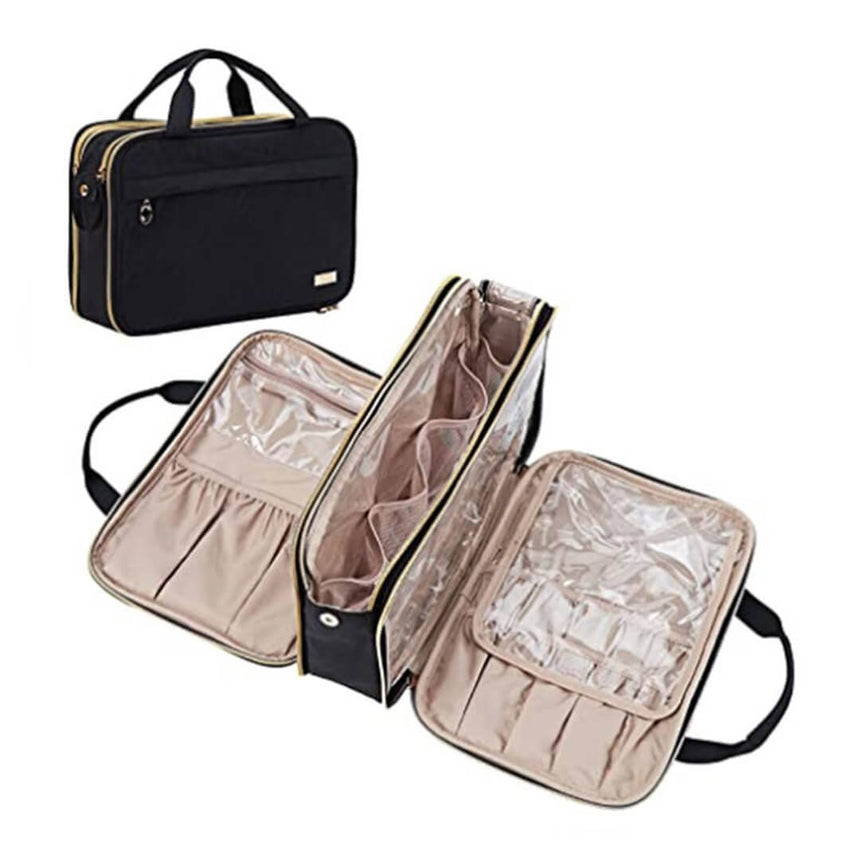 Multi-purpose large travel makeup organizer case, black