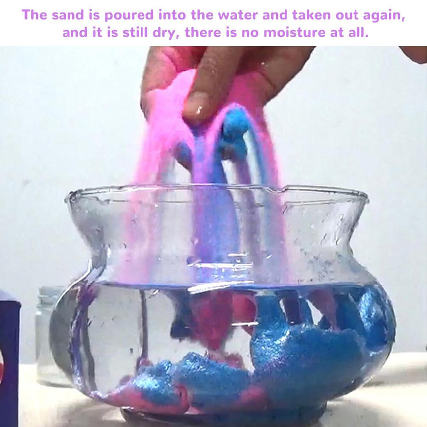 Magic sand poured into the water and taken out again dry.