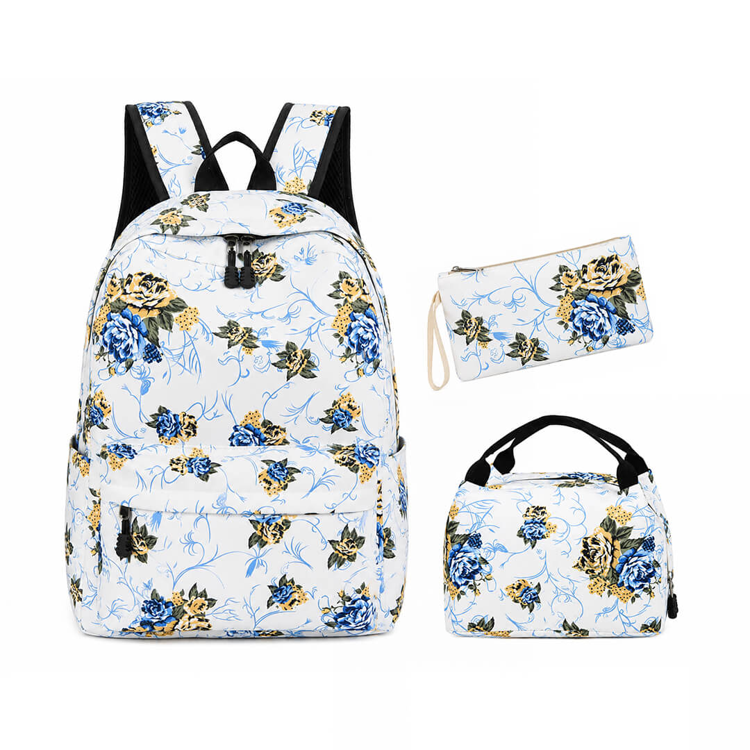 Vintage floral 3-piece backpack set for teen girls